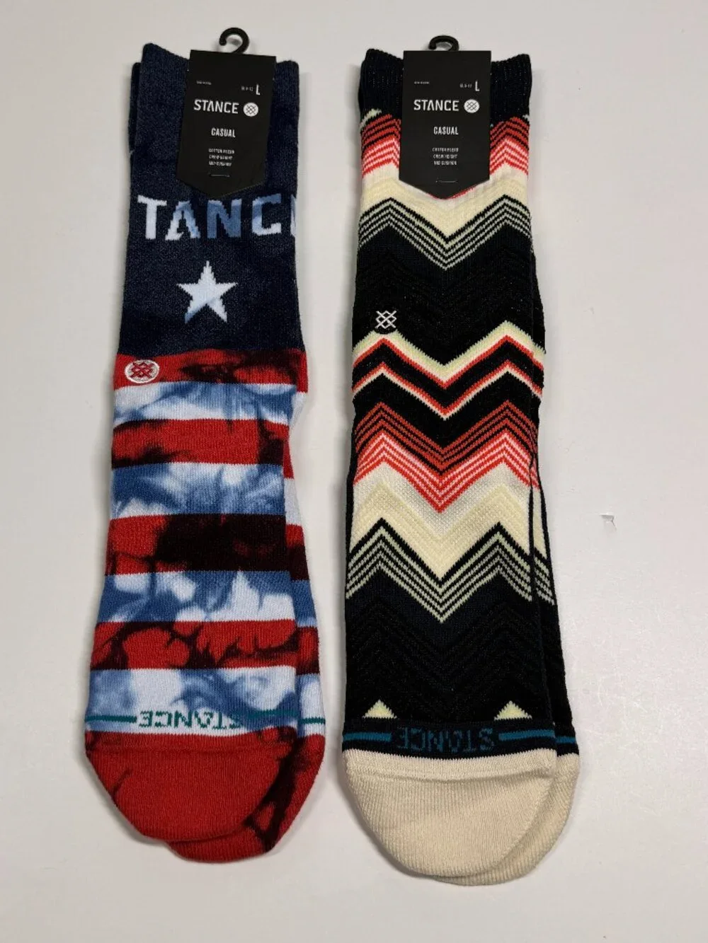 NWT Stance Crew Socks - USA Print - Modern Striped - Large - 2 Pair